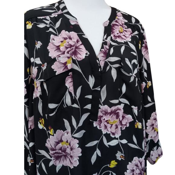 TORRID 0 HARPER BLOUSE‎ Top LG 12 Floral Romantic Artsy Office Career V-Neck - Picture 4 of 10